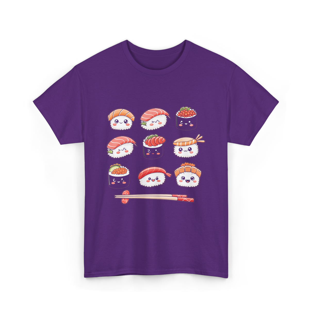 Happy Sushi Kawaii Anime Food T-Shirt - Purple