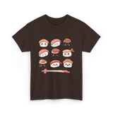 Happy Sushi Kawaii Anime Food T-Shirt - Dark Chocolate