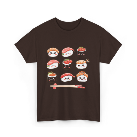 Happy Sushi Kawaii Anime Food T-Shirt - Dark Chocolate