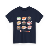 Happy Sushi Kawaii Anime Food T-Shirt - Navy