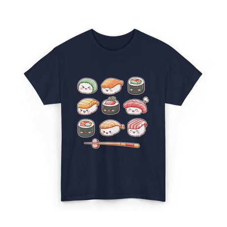 Happy Sushi Kawaii Anime Food T-Shirt - Navy