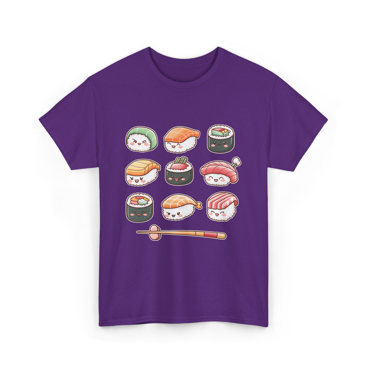 Happy Sushi Kawaii Anime Food T-Shirt - Purple