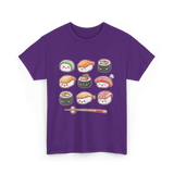 Happy Sushi Kawaii Anime Food T-Shirt - Purple