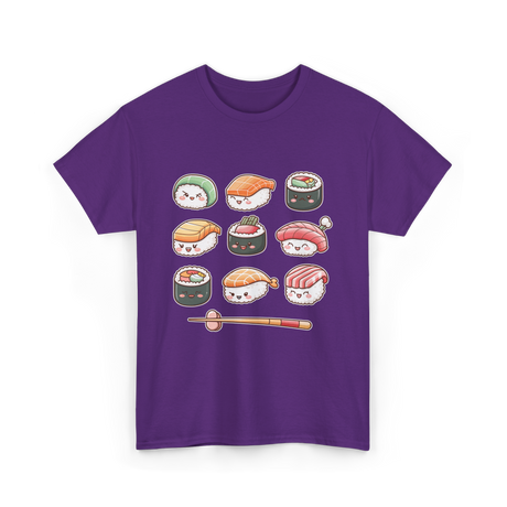 Happy Sushi Kawaii Anime Food T-Shirt - Purple