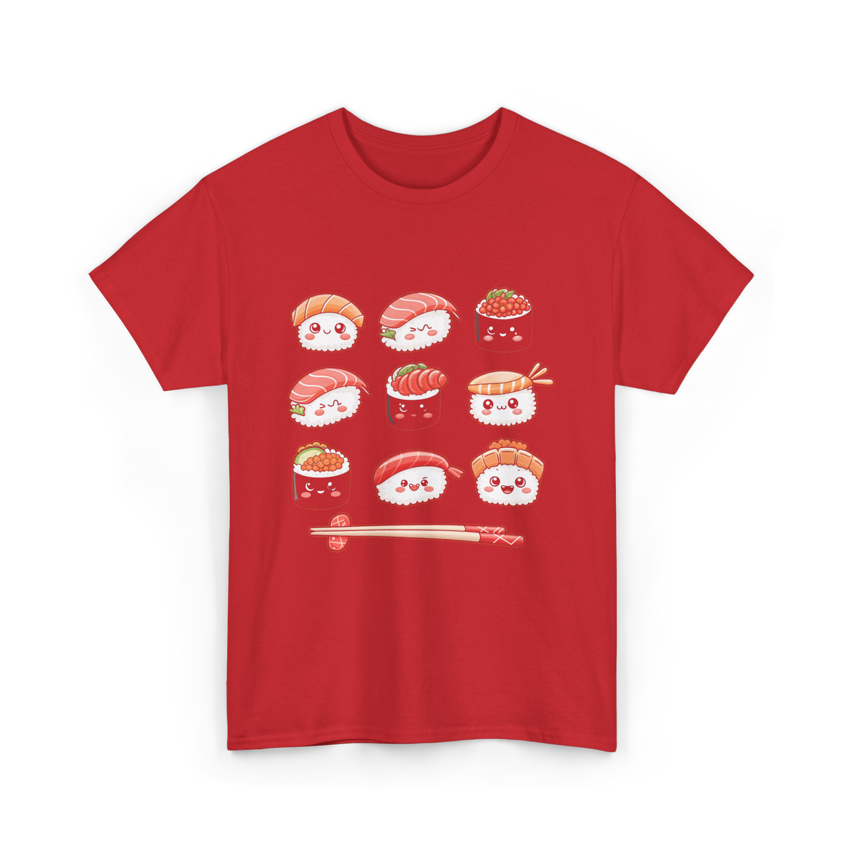 Happy Sushi Kawaii Anime Food T-Shirt - Red