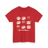 Happy Sushi Kawaii Anime Food T-Shirt - Red