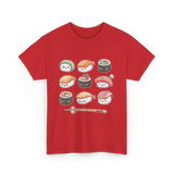 Happy Sushi Kawaii Anime Food T-Shirt - Red