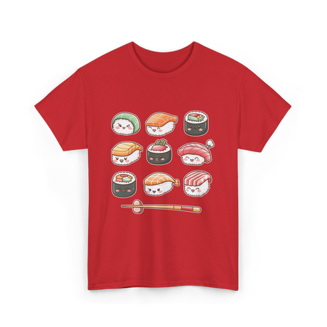 Happy Sushi Kawaii Anime Food T-Shirt - Red