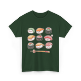 Happy Sushi Kawaii Anime Food T-Shirt - Forest Green