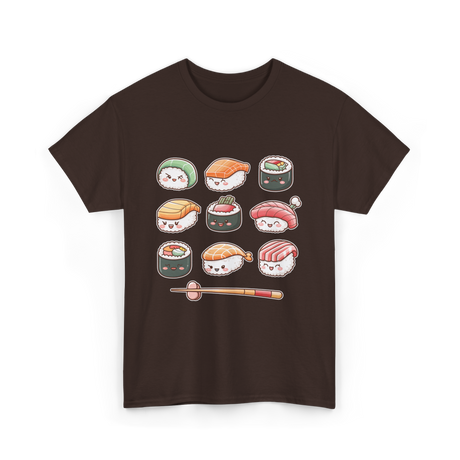 Happy Sushi Kawaii Anime Food T-Shirt - Dark Chocolate