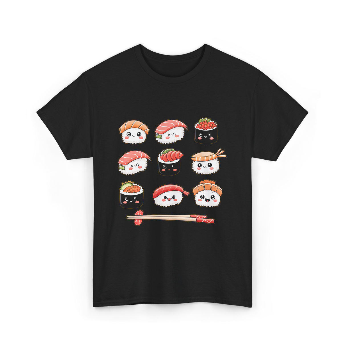 Happy Sushi Kawaii Anime Food T-Shirt - Black