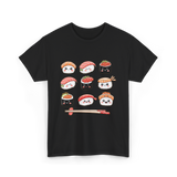 Happy Sushi Kawaii Anime Food T-Shirt - Black