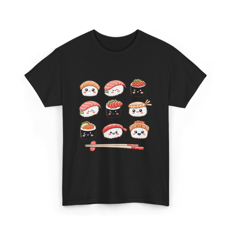 Happy Sushi Kawaii Anime Food T-Shirt - Black