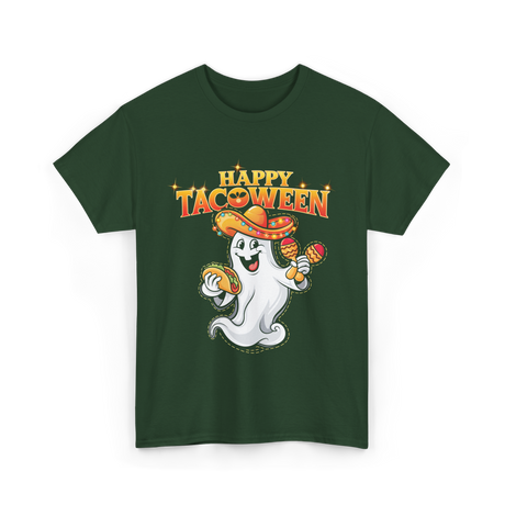 Happy Tacoween Taco Ghost T-Shirt - Forest Green