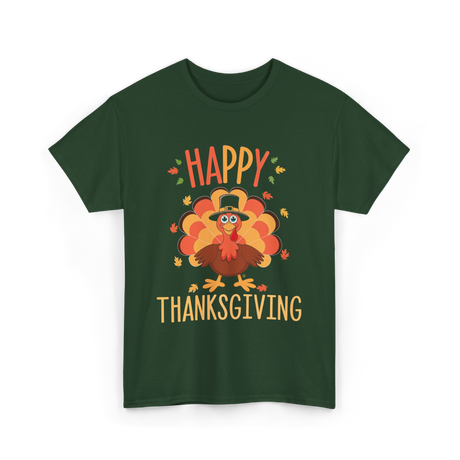 Happy Thanksgiving Turkey Day T-Shirt - Forest Green