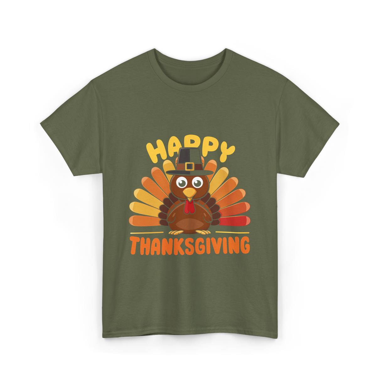 Happy Thanksgiving Turkey T-Shirt - Military Green