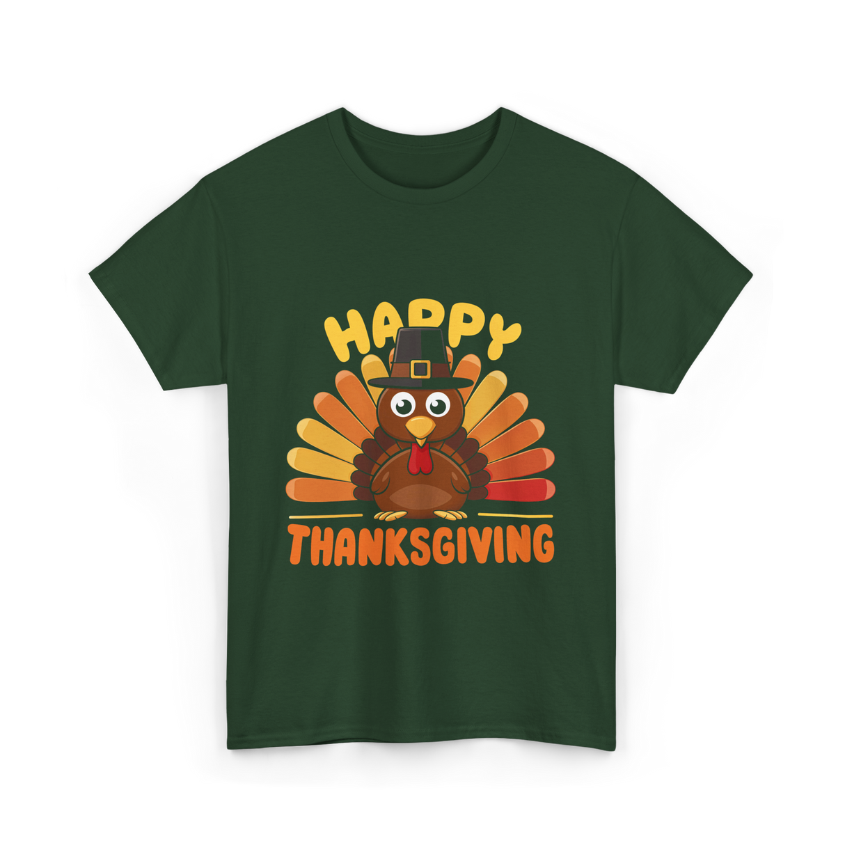 Happy Thanksgiving Turkey T-Shirt - Forest Green