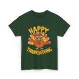 Happy Thanksgiving Turkey Thanksgiving T-Shirt - Forest Green