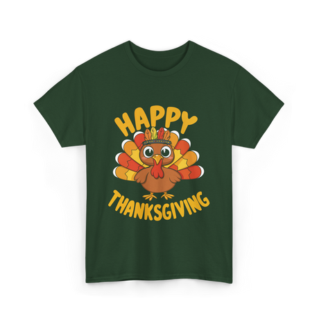 Happy Thanksgiving Turkey Thanksgiving T-Shirt - Forest Green