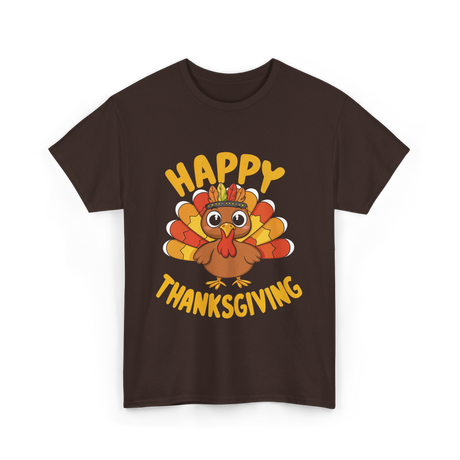 Happy Thanksgiving Turkey Thanksgiving T-Shirt - Dark Chocolate