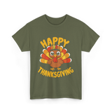 Happy Thanksgiving Turkey Thanksgiving T-Shirt - Military Green