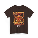 Happy Turkey Day Thanksgiving Turkey T-Shirt - Dark Chocolate