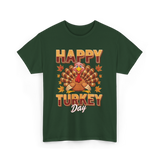 Happy Turkey Day Thanksgiving Turkey T-Shirt - Forest Green