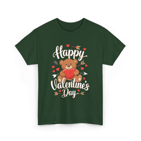 Happy Valentine's Day Bear T-Shirt - Forest Green