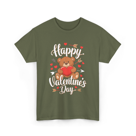 Happy Valentine's Day Bear T-Shirt - Military Green