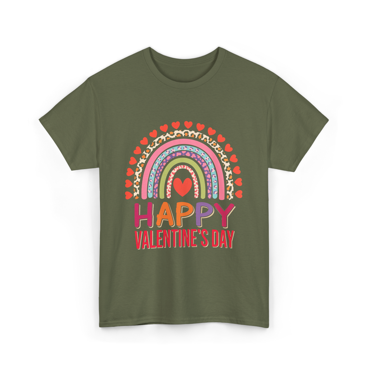 Happy Valentine's Day Rainbow T-Shirt - Military Green