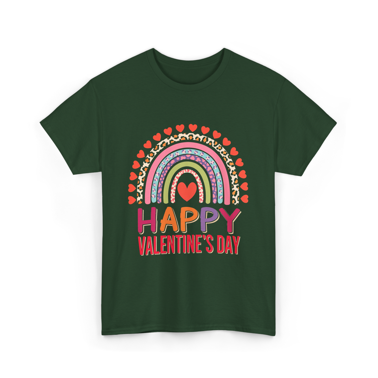 Happy Valentine's Day Rainbow T-Shirt - Forest Green