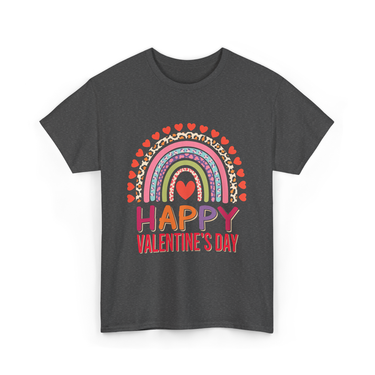 Happy Valentine's Day Rainbow T-Shirt - Dark Heather