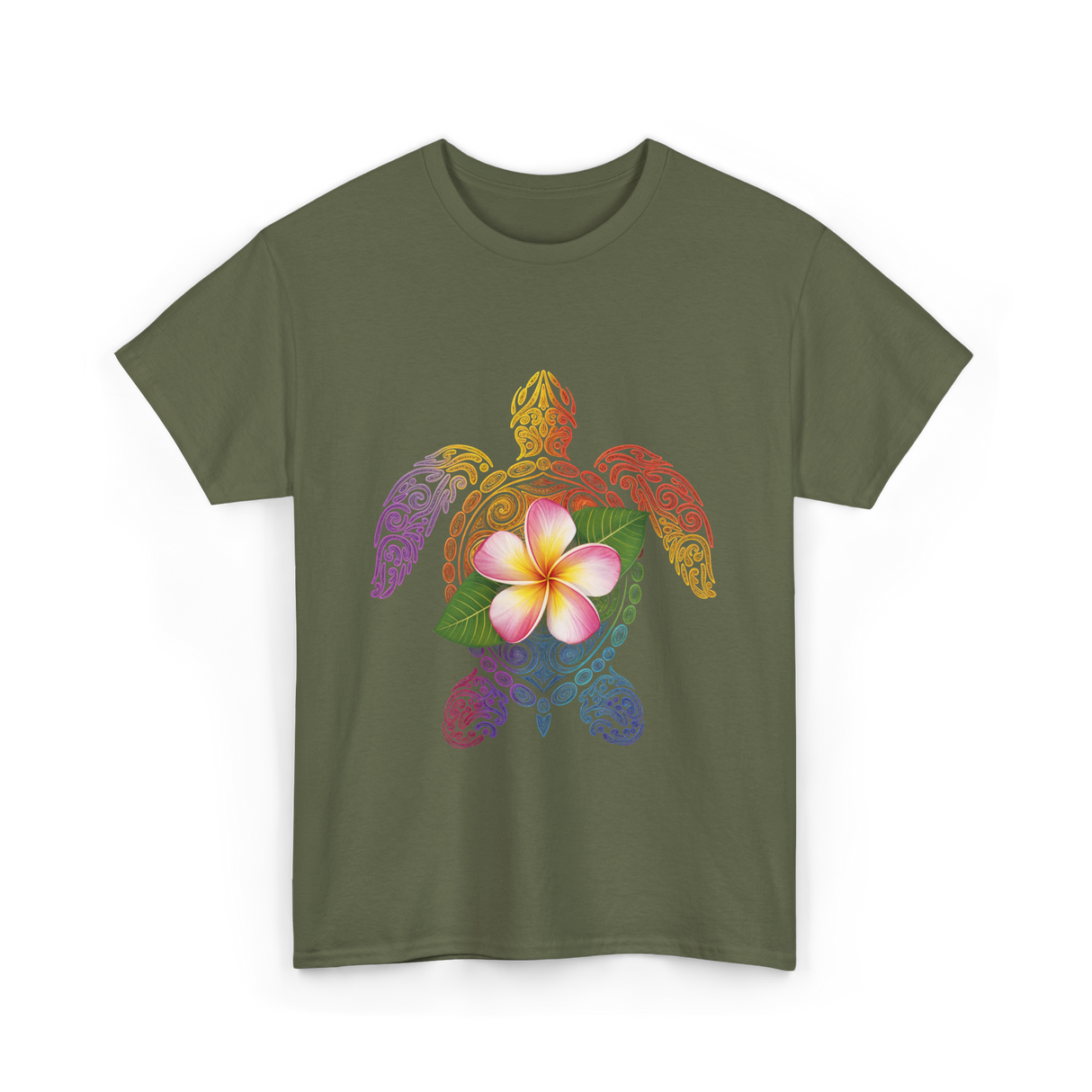 Hawaiian Turtle Floral T-Shirt - Military Green