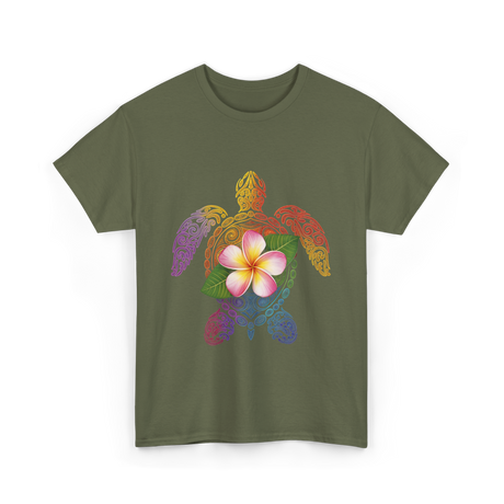 Hawaiian Turtle Floral T-Shirt - Military Green