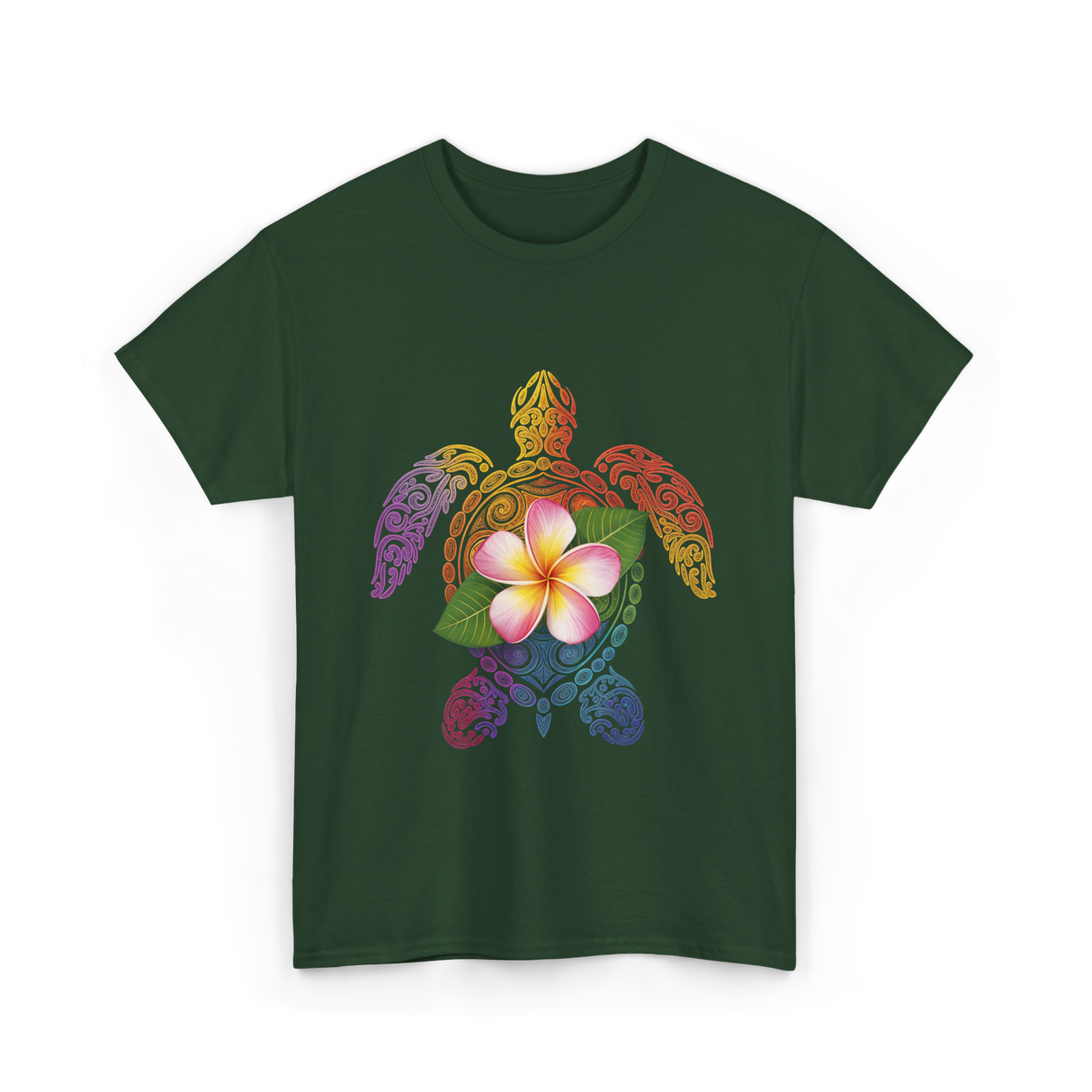 Hawaiian Turtle Floral T-Shirt - Forest Green