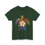 Hawaiian Turtle Floral T-Shirt - Forest Green