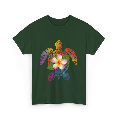 Hawaiian Turtle Floral T-Shirt - Forest Green