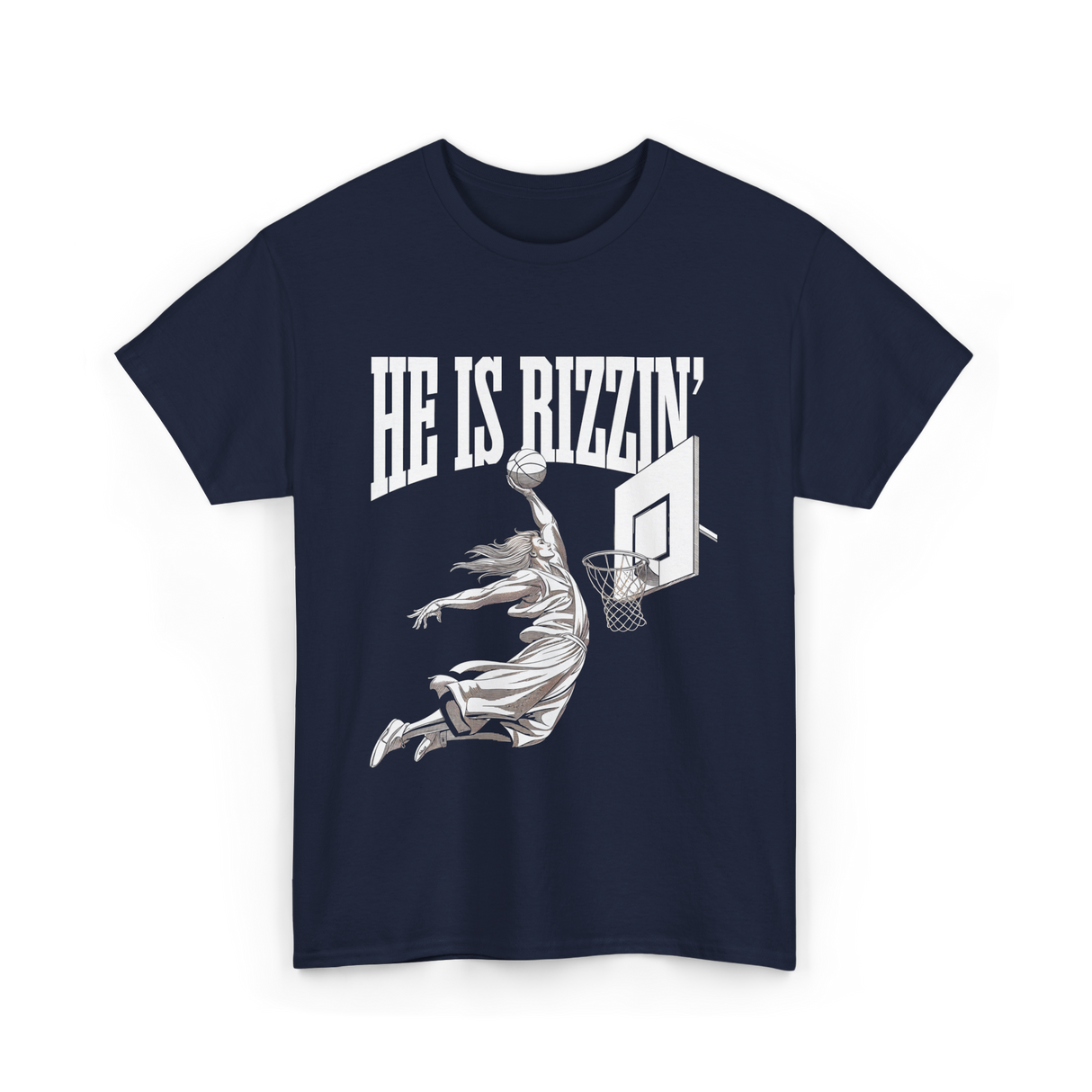 He Is Rizzin Basketball Dunk T-Shirt - Navy