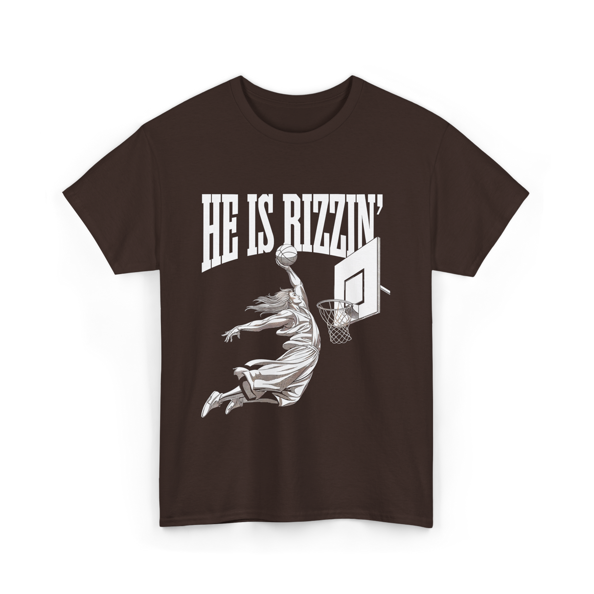 He Is Rizzin Basketball Dunk T-Shirt - Dark Chocolate