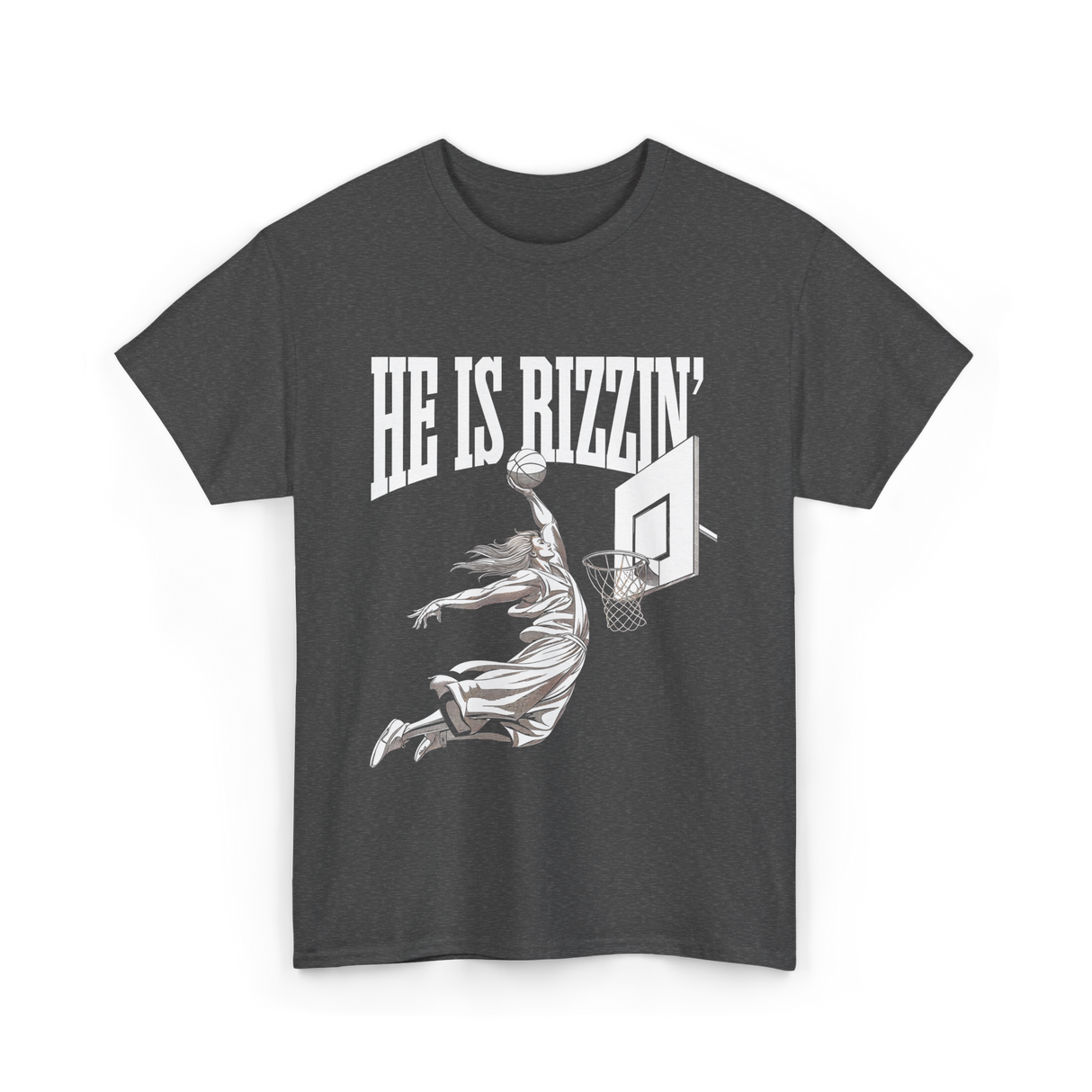 He Is Rizzin Basketball Dunk T-Shirt - Dark Heather