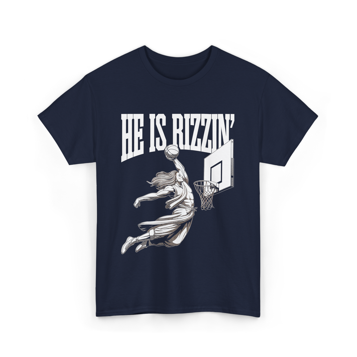 He Is Rizzin Basketball Jesus T-Shirt - Navy