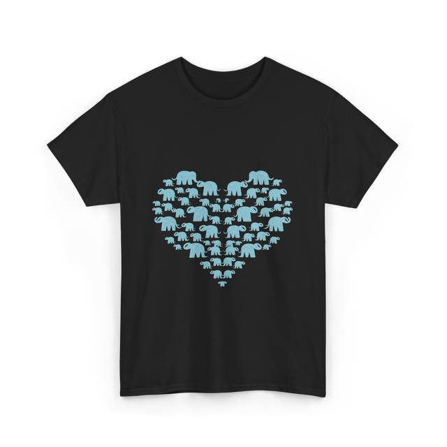 Heart Elephants Wildlife Love T-Shirt - Black