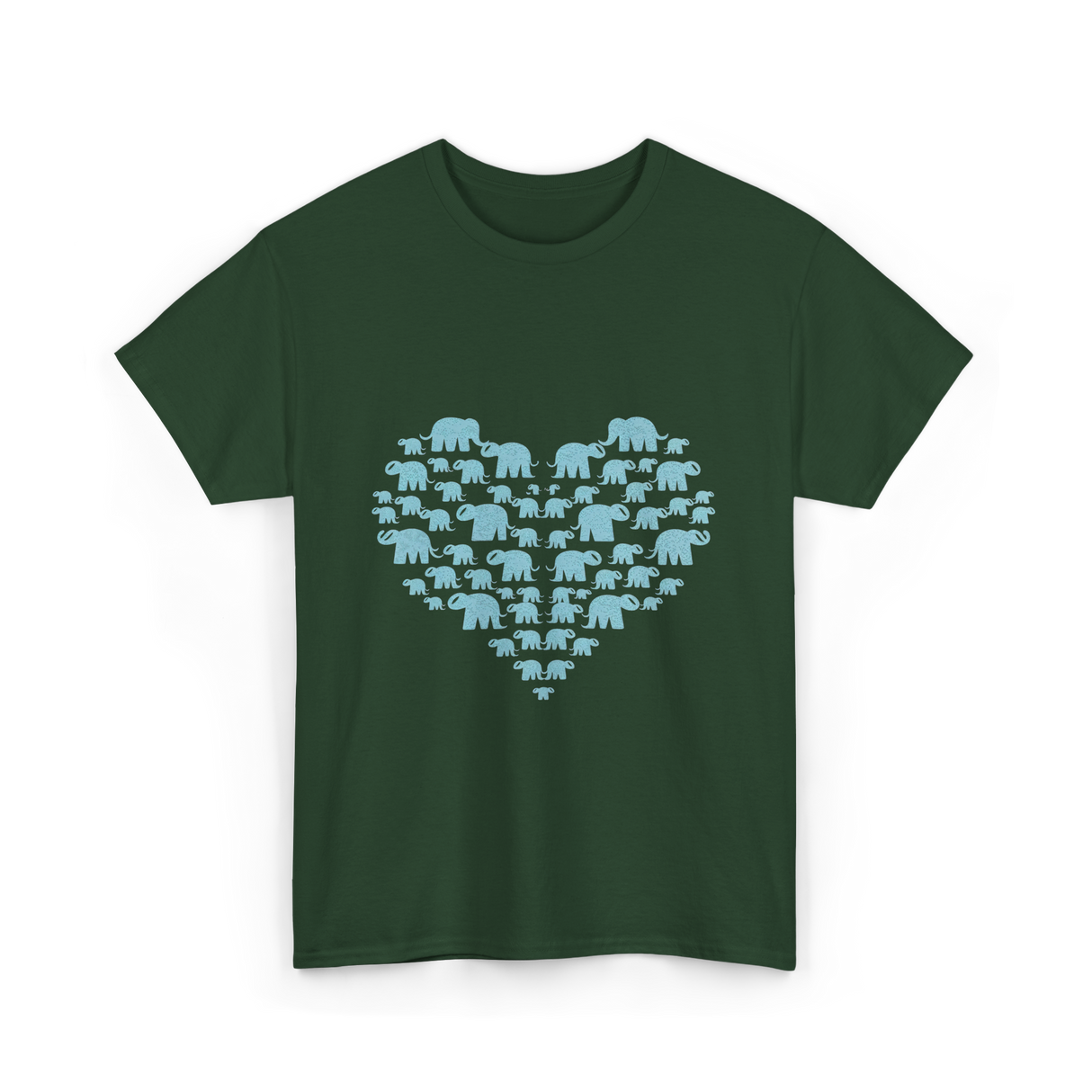 Heart Elephants Wildlife Love T-Shirt - Forest Green