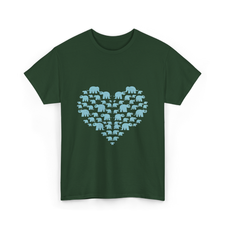 Heart Elephants Wildlife Love T-Shirt - Forest Green