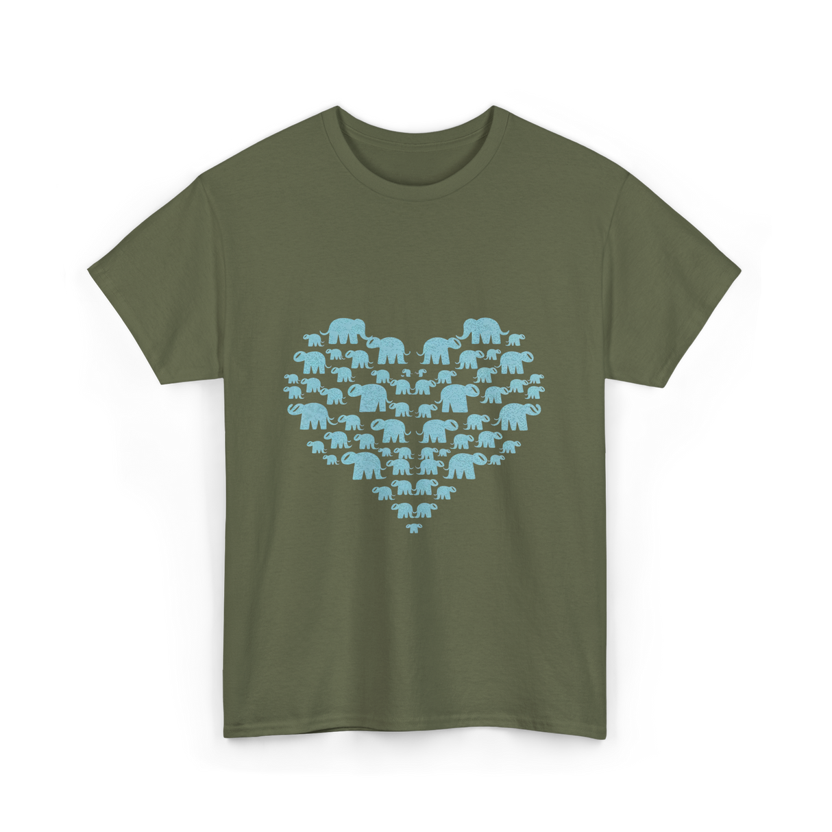 Heart Elephants Wildlife Love T-Shirt - Military Green