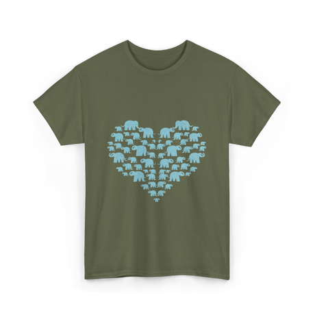 Heart Elephants Wildlife Love T-Shirt - Military Green