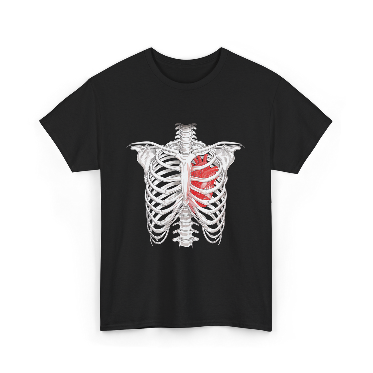 Heart Inside Rib Cage Halloween T-Shirt - Black