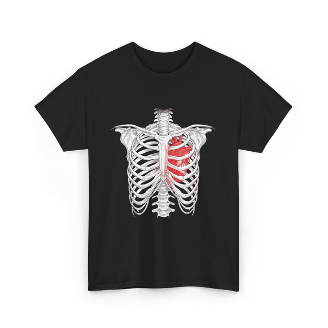 Heart Inside Rib Cage Halloween T-Shirt - Black