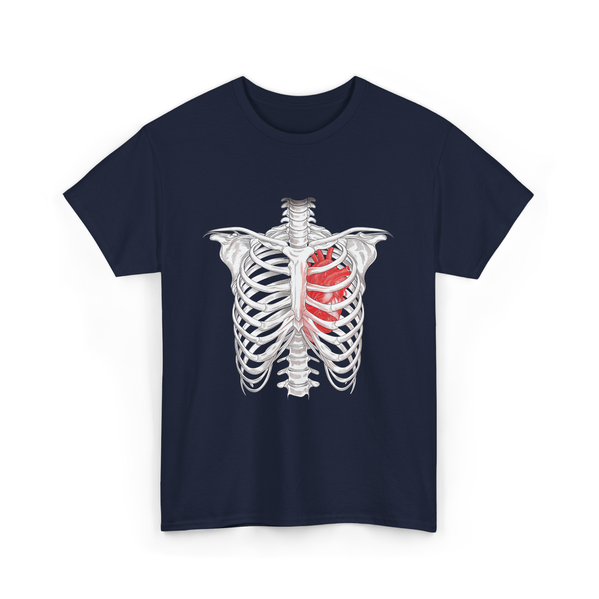 Heart Inside Rib Cage Halloween T-Shirt - Navy