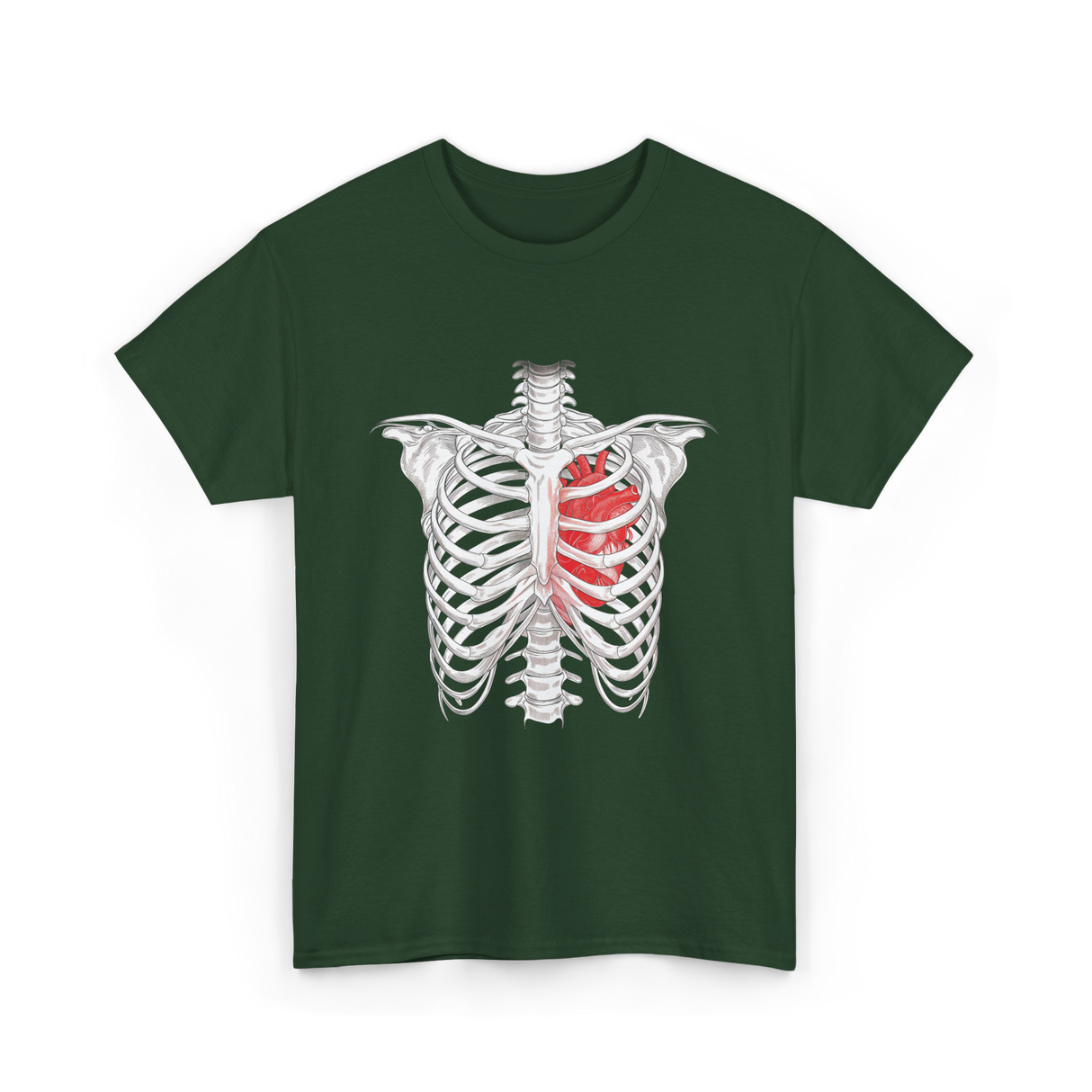 Heart Inside Rib Cage Halloween T-Shirt - Forest Green